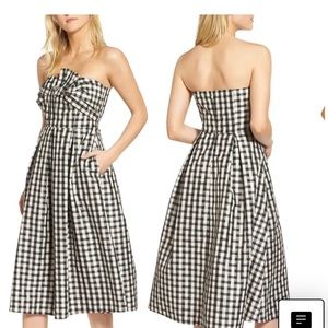 NWT black and cream gingham strapless dress.